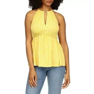Michael Kors Keyhole Halter Neckline Sleeveless Top Womens XS Yellow Babydoll